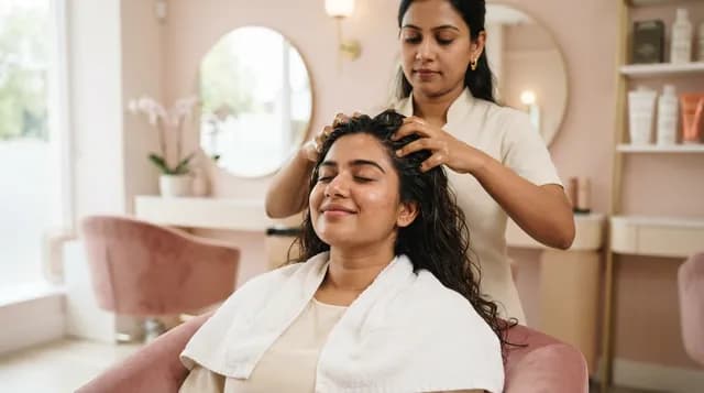 Relaxing hair spa and scalp massage session in progress