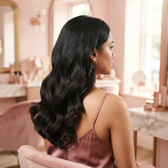 Soft curled hairstyle finished in the salon