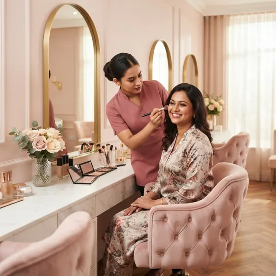 Beautician consulting a client at the styling station
